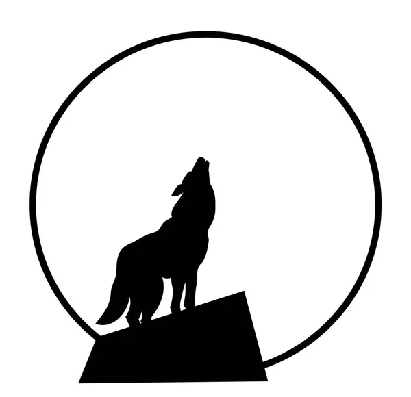 Silhouette howling at the moon wolf — Stock Vector