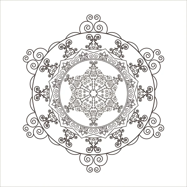 Kleurboek. Mandala in de vorm van sneeuw. Vector. — Stockvector