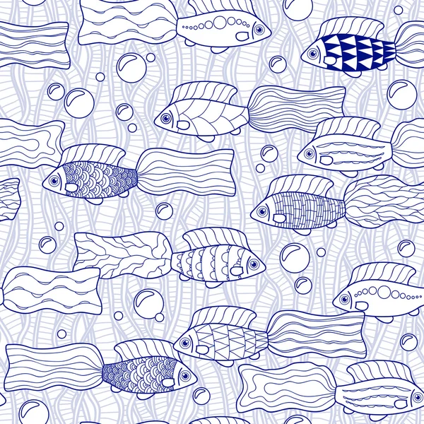 Nahtloses Muster mit handgezeichneten Fischen. Vektor. — Stockvektor