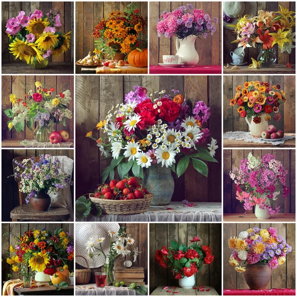 Un collage de naturalezas muertas con flores . —  Fotos de Stock