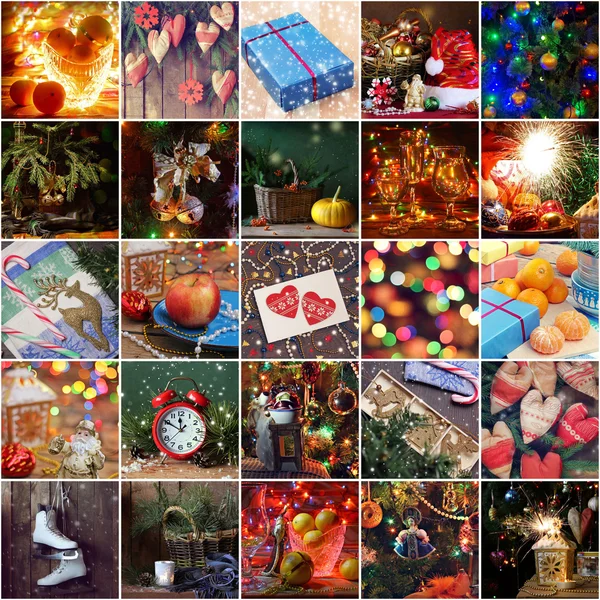 Collage from New Year's photos. Christmas background. — Stock Photo, Image