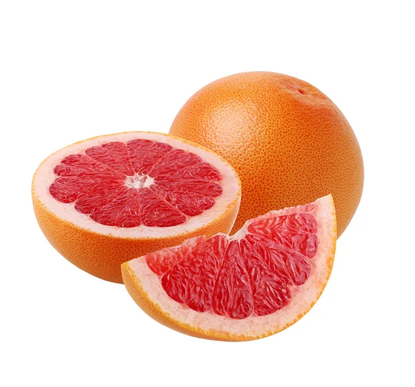 Целый грейпфрут и разрезать на куски, изолировать . — стоковое фото