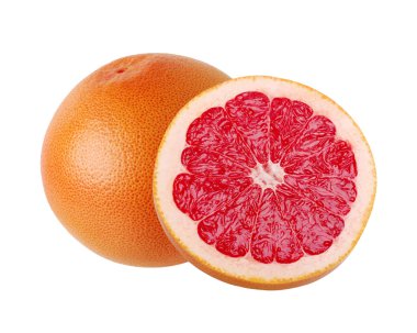Kırmızı greyfurt, tam ve yarım, izole.