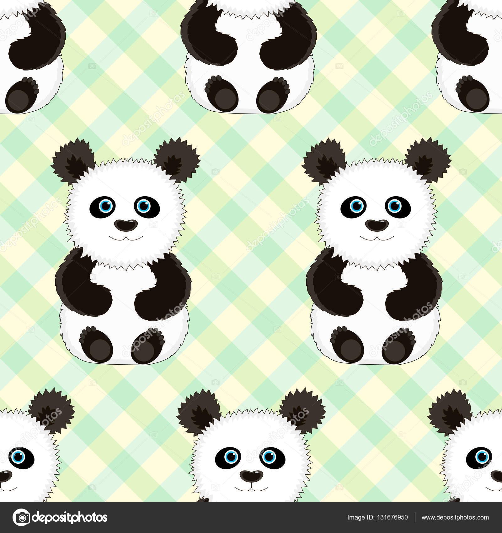 Panda bonito sem costura de fundo, ilustração vetorial de ursos