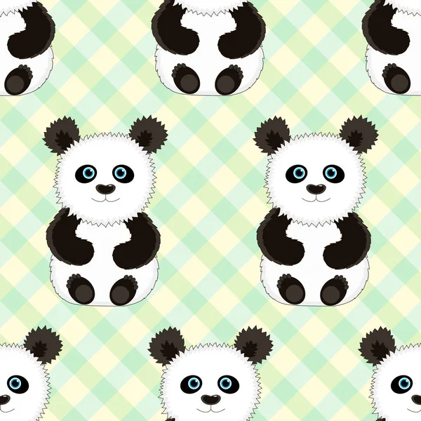 Fond vert sans couture avec Panda drôle mignon. Vecteur — Image vectorielle