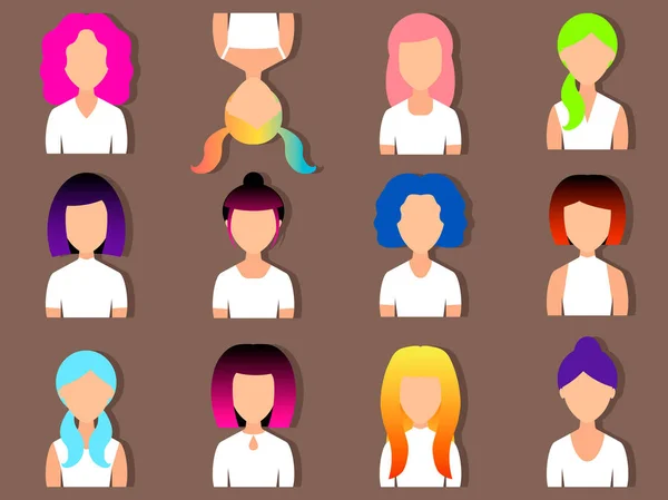 Avatars girls with colorful hair, vector. — Stock Vector