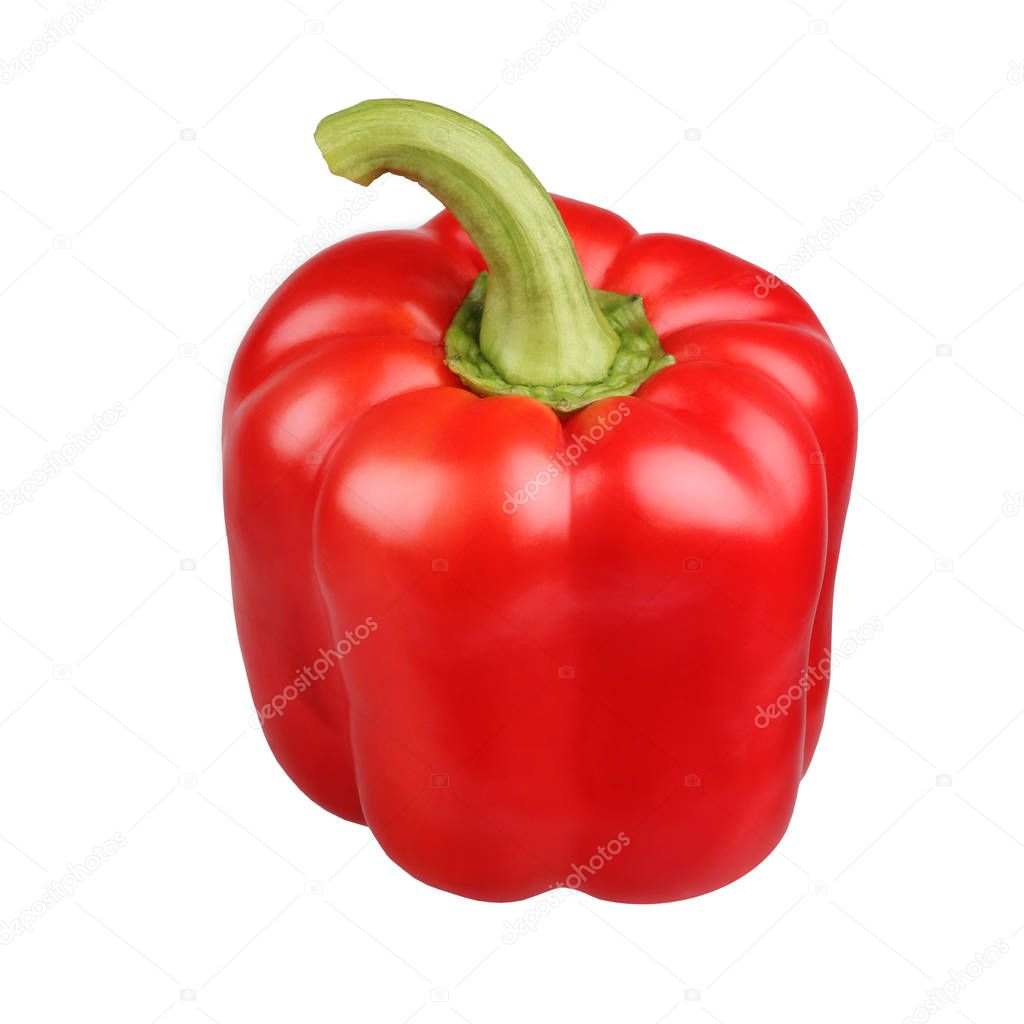 One red pepper, isolated on a white background.