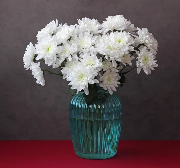 Chrysanthème blanc dans un vase bleu — Photo