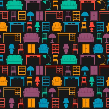 Simgeleri mobilya ile sorunsuz arka plan. vektör.