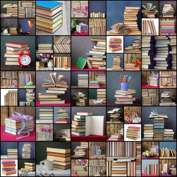 Collage de fotos con libros —  Fotos de Stock