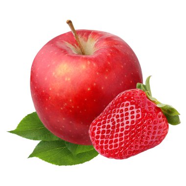Elma ve beyaz bir arka plan üzerinde izole çilek.