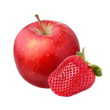 Elma ve beyaz bir arka plan üzerinde izole çilek.