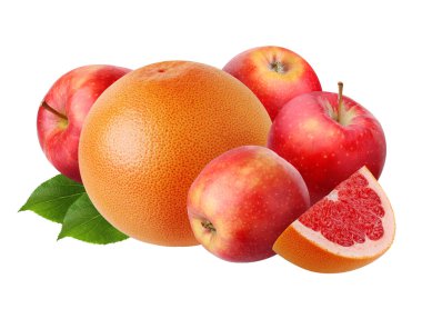 elma ve beyaz arka plan üzerinde izole greyfurt.