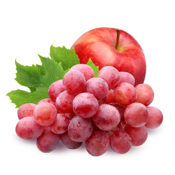 Red Apple and grapes  isolated on white background — Stock Photo, Image