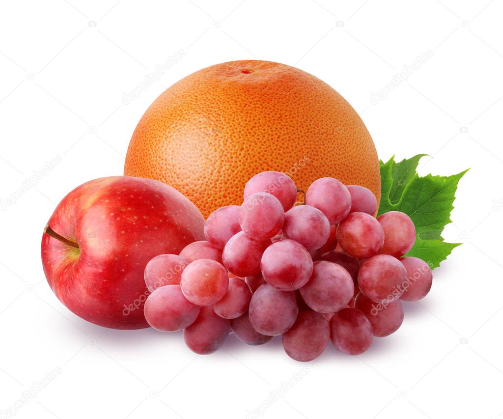 grapefruit, Apple and grapes  isolated on white background