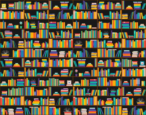 Livres sur étagères, motif sans couture. Bibliothèque, bibliothèque . — Image vectorielle