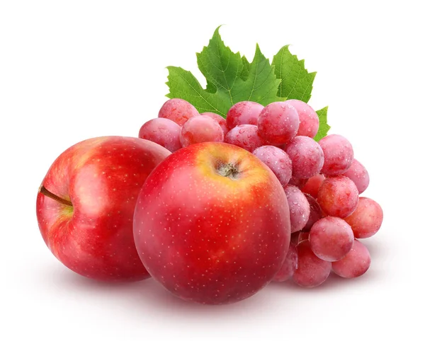 红红的苹果和葡萄在白色背景上孤立 — 图库照片