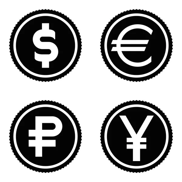 硬币图标集。欧元、 美元、 卢布、 日元。矢量 — 图库矢量图片