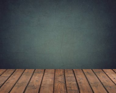 Arka plan mavi duvar üzerinde boş ahşap döşeme.