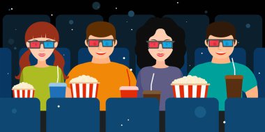 3d gözlük vektör sinemada iki çift şirket 