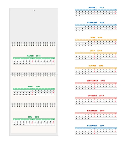 2018 : Calendrier d'arrachement réaliste pour le trimestre. Poussière vectorielle — Image vectorielle