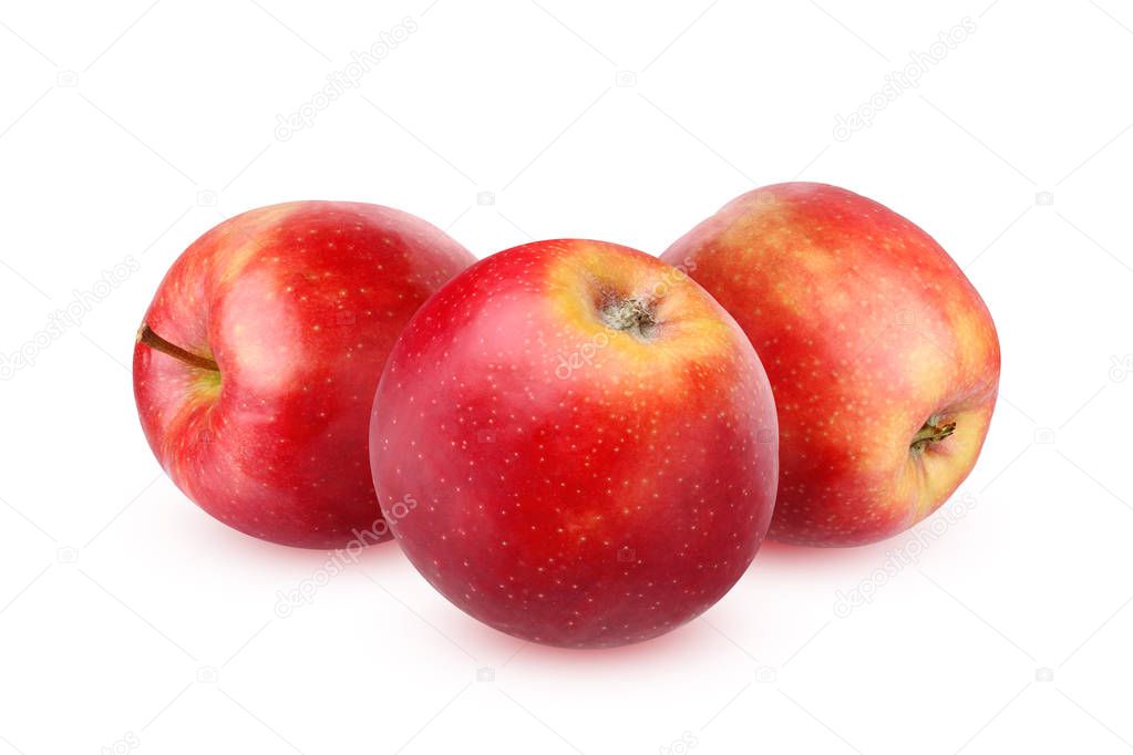 Three red whole Apple on a white background.