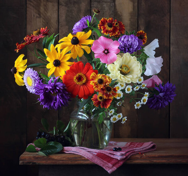 Autumn bouquet of cultivated flowers.