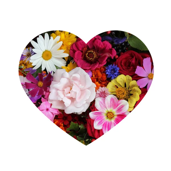 Tarjeta postal de San Valentín en forma de corazón con flores . — Foto de Stock