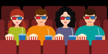 3d gözlük vektör sinemada iki çift şirket 