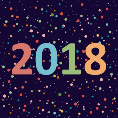 2018. tebrik kartı, konfeti ile şenlikli arka plan. Vektör Il