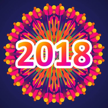 2018, havai fişek ile yeni yıl tebrik. Vektör çizim.