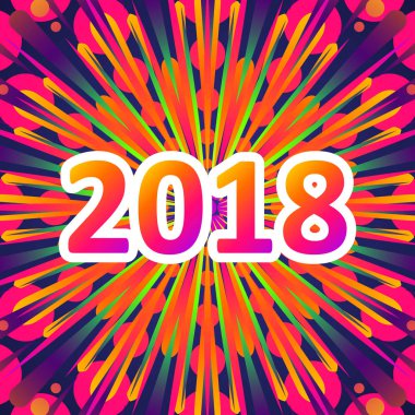 2018, havai fişek ile yeni yıl tebrik. Vektör çizim.