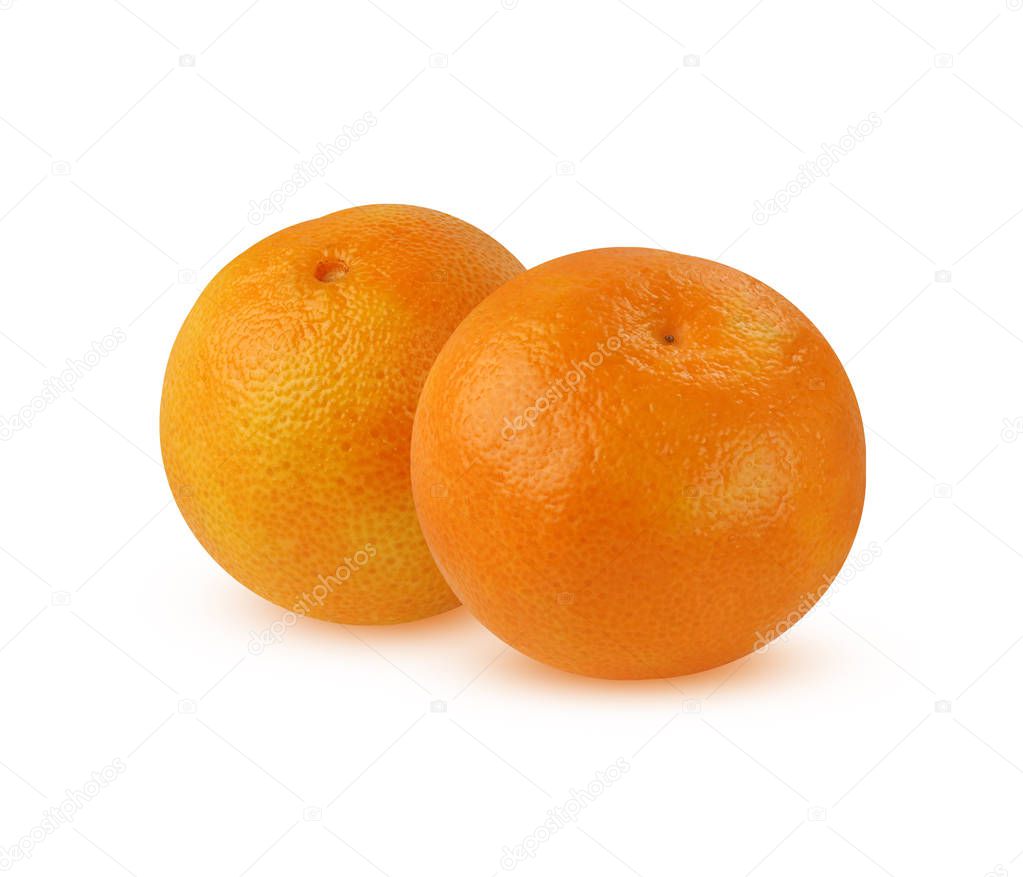 Two tangerines, isolated on white background with shadow.