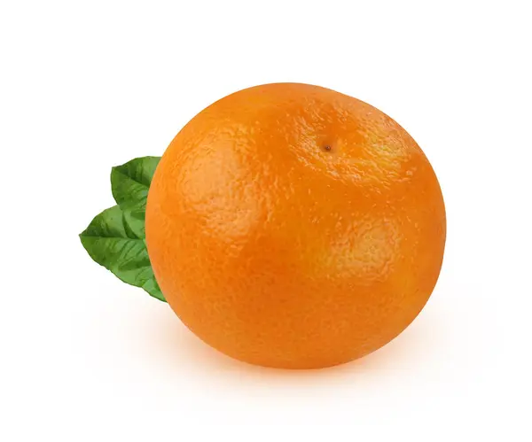 Eine reife Mandarine mit isolierten Blättern auf weißem Hintergrund. — Stockfoto