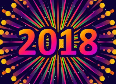 2018, havai fişek ile yeni yıl tebrik. Vektör çizim.