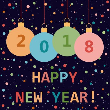 Mutlu yeni yıl 2018! Tebrik kartı. Vektör çizim.