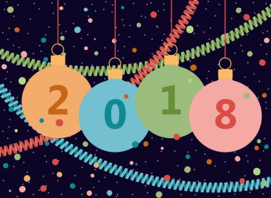 Tasarım tarafından 2018 yeni yıl tebrik kartı. Vektör.