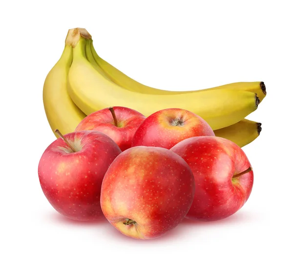 Bunch of bananas and apples, isolated on a white background. — Stock Photo, Image