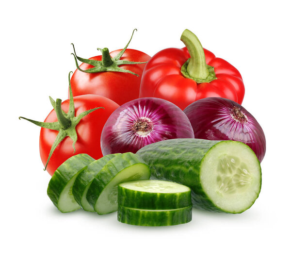 Ingredients for salad on a white background. Bunch of vegetables