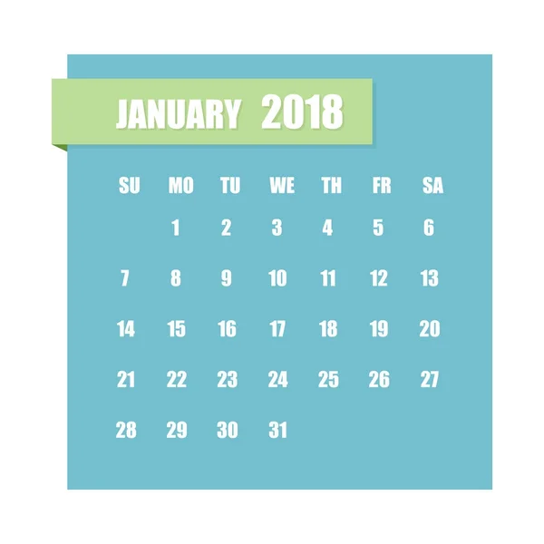 Enero de 2018, calendario en una pegatina de papel. Vector . — Archivo Imágenes Vectoriales