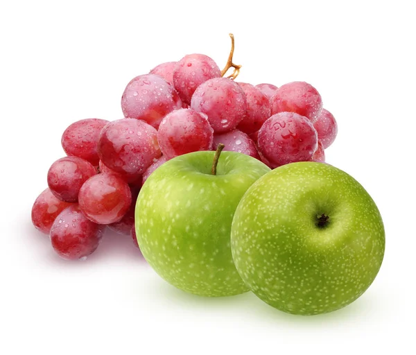 Bunch of red grapes and green apples on a white background. — Stock Photo, Image