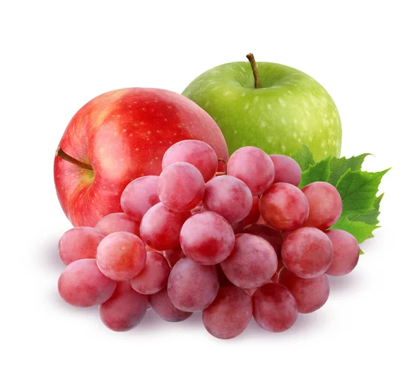 两个苹果和葡萄在白色背景上分离 — 图库照片
