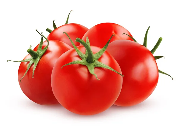 Cinco tomates enteros, aislados sobre un blanco —  Fotos de Stock