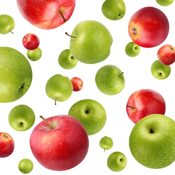 Fruit background with green and red apples on white. — Stock Photo, Image