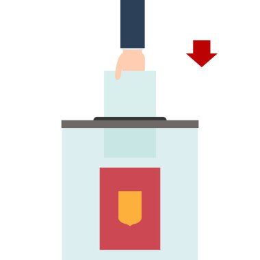 El oy sabit bir kutuya koyar. Vektör düz illustrati