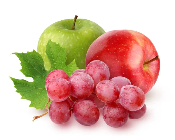 Äpplen och druvor, isolerad på en vit bakgrund. — Stockfoto