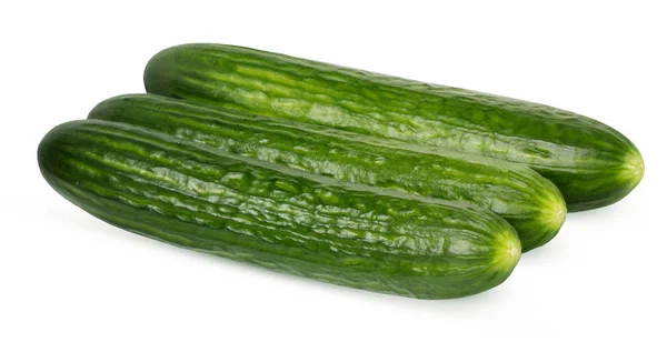 Drie lange komkommers geïsoleerd op witte achtergrond. — Stockfoto