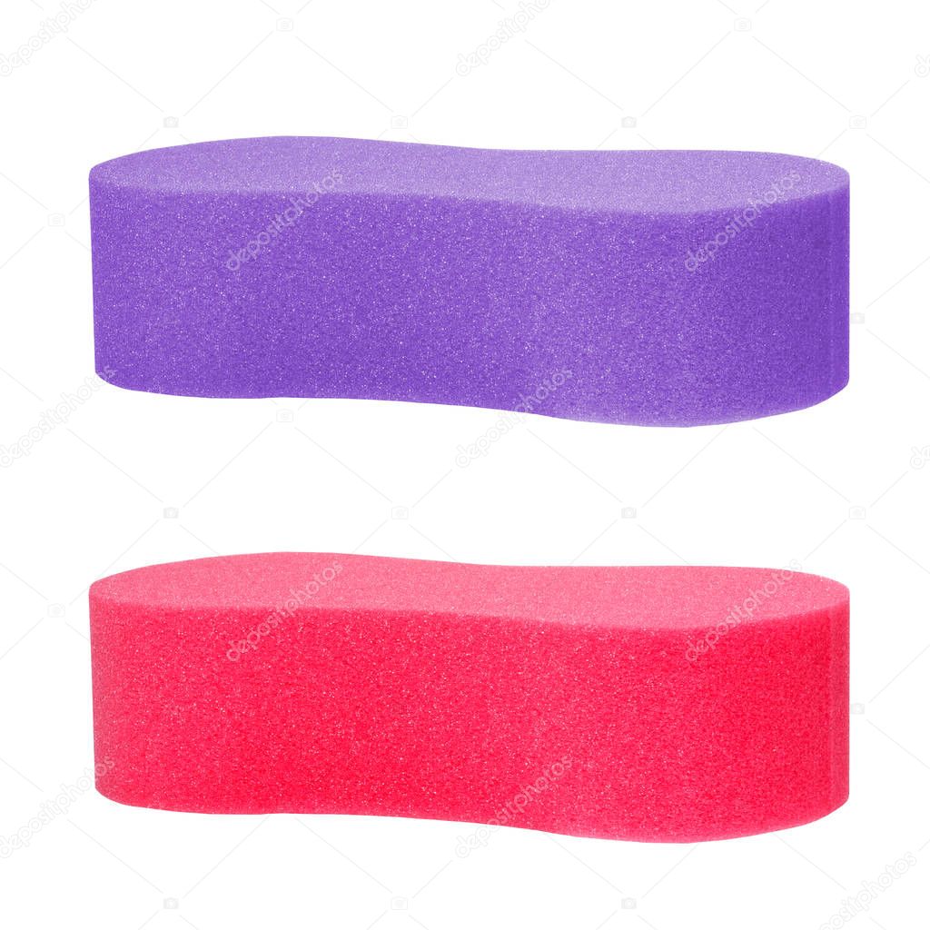 Pink and purple foam sponge isolated on white background.