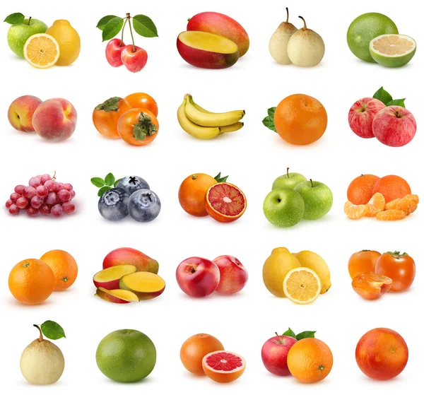 Colección de frutas y bayas aisladas sobre fondo blanco . —  Fotos de Stock