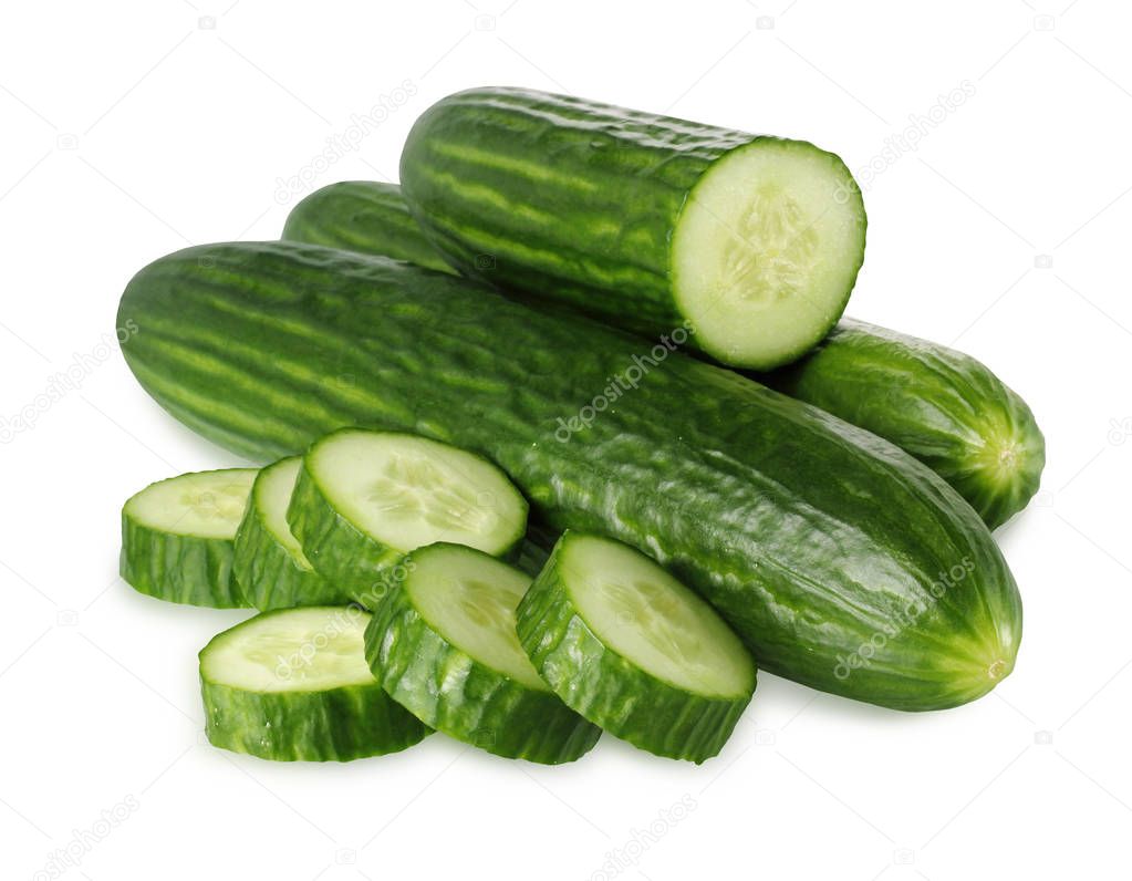 Smooth cucumbers isolated on white background.